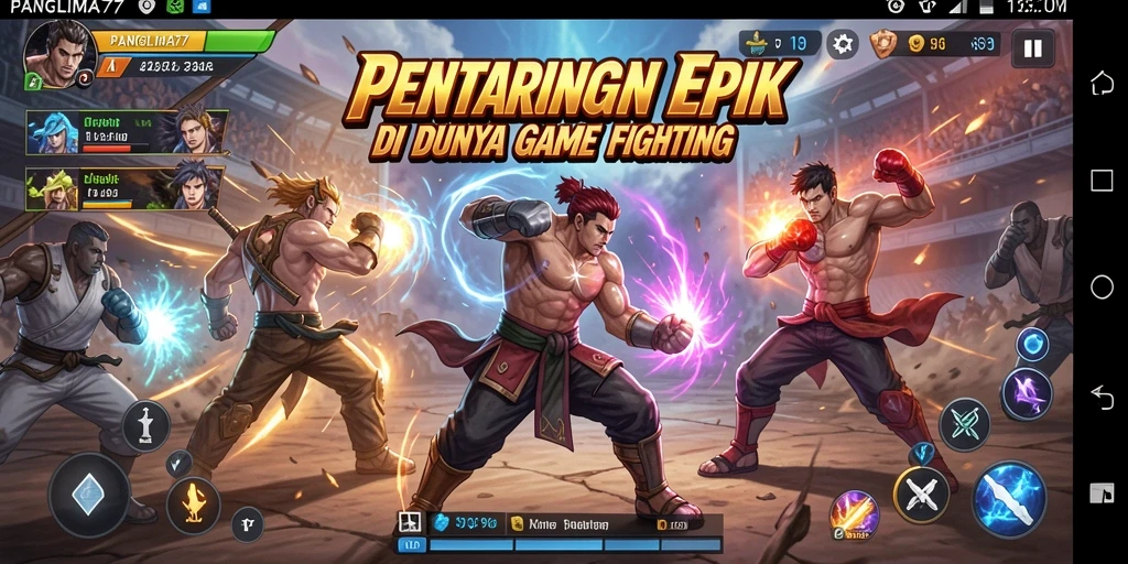 Tampilan pertarungan seru dalam PANGLIMA77 dengan karakter yang beraksi.