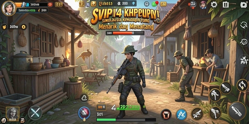 Tangkapan layar utama gameplay SVIP4 menampilkan interaksi karakter dalam simulasi kehidupan.
