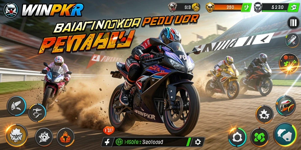 Screenshot gameplay seru WINPKR dengan aksi balap motor memukau.